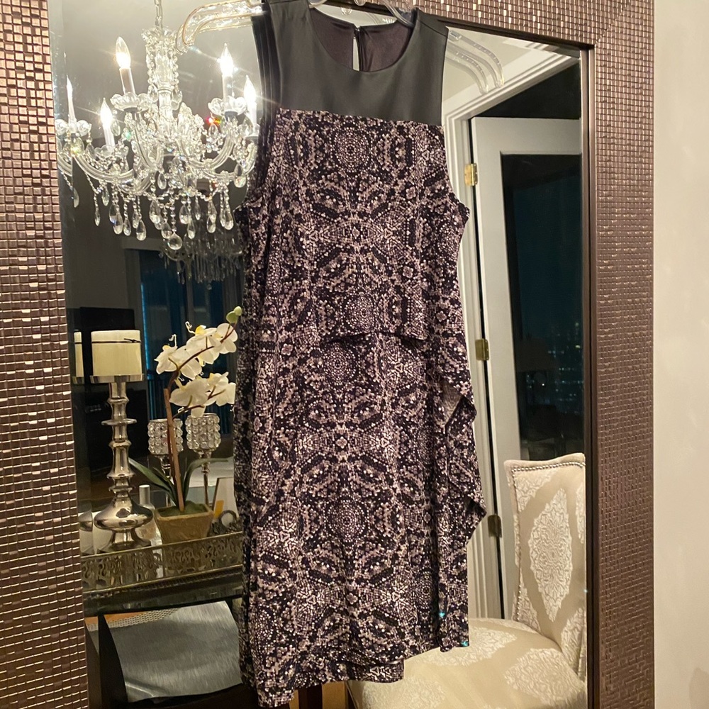 BCBG Generation black leather/pattern dress